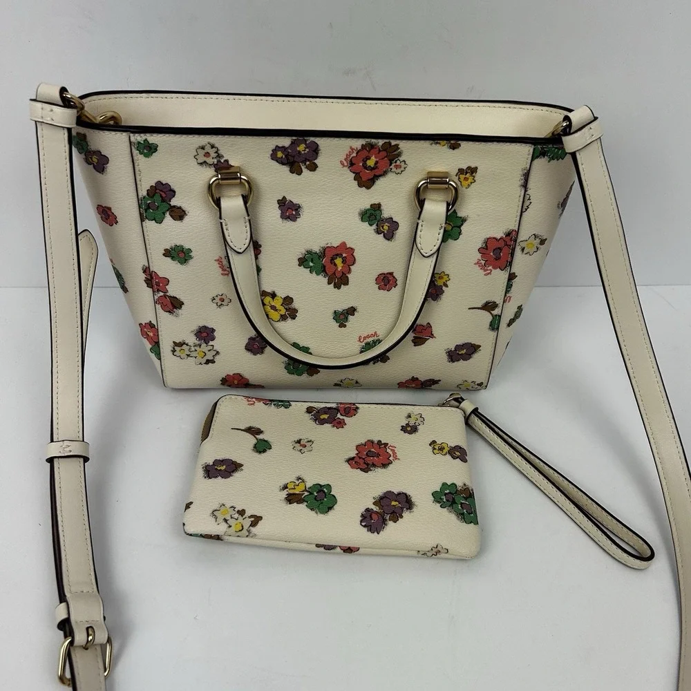 Coach Alice Satchel Crossbody Purse Bag Floral Print CA228 And Small Wallet